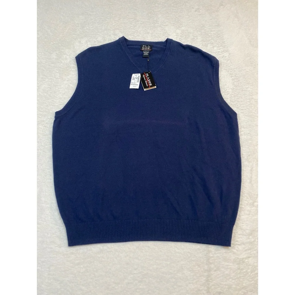 Jos A Bank Signature Collection Navy Blue Pima Cotton V-Neck Sweater Vest Mens L